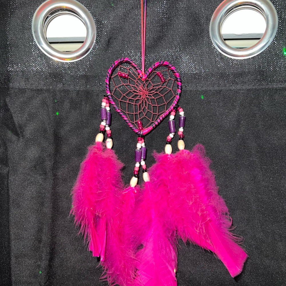 Pink Heart Dreamcatcher with Feathers